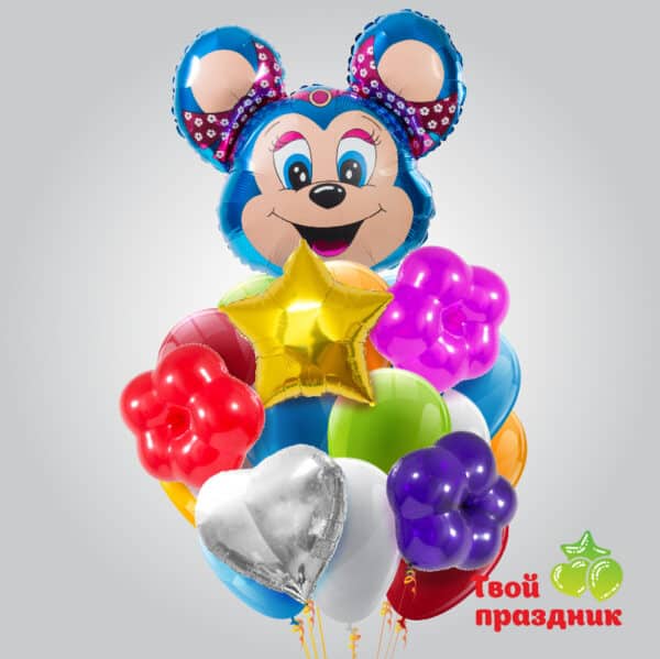 Букет из гелиевых воздушных шаров «Веселый Микки-Маус»