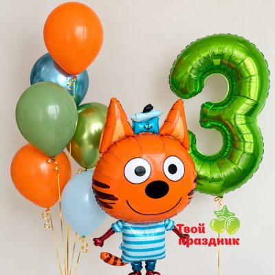 Композиция из гелиевых шаров с цифрой "Капитан Коржик"