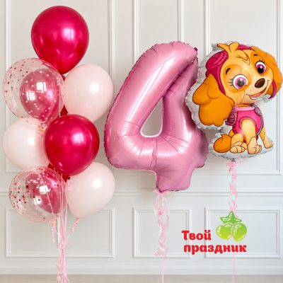 Композиция из шаров с цифрой "Розовый патруль"